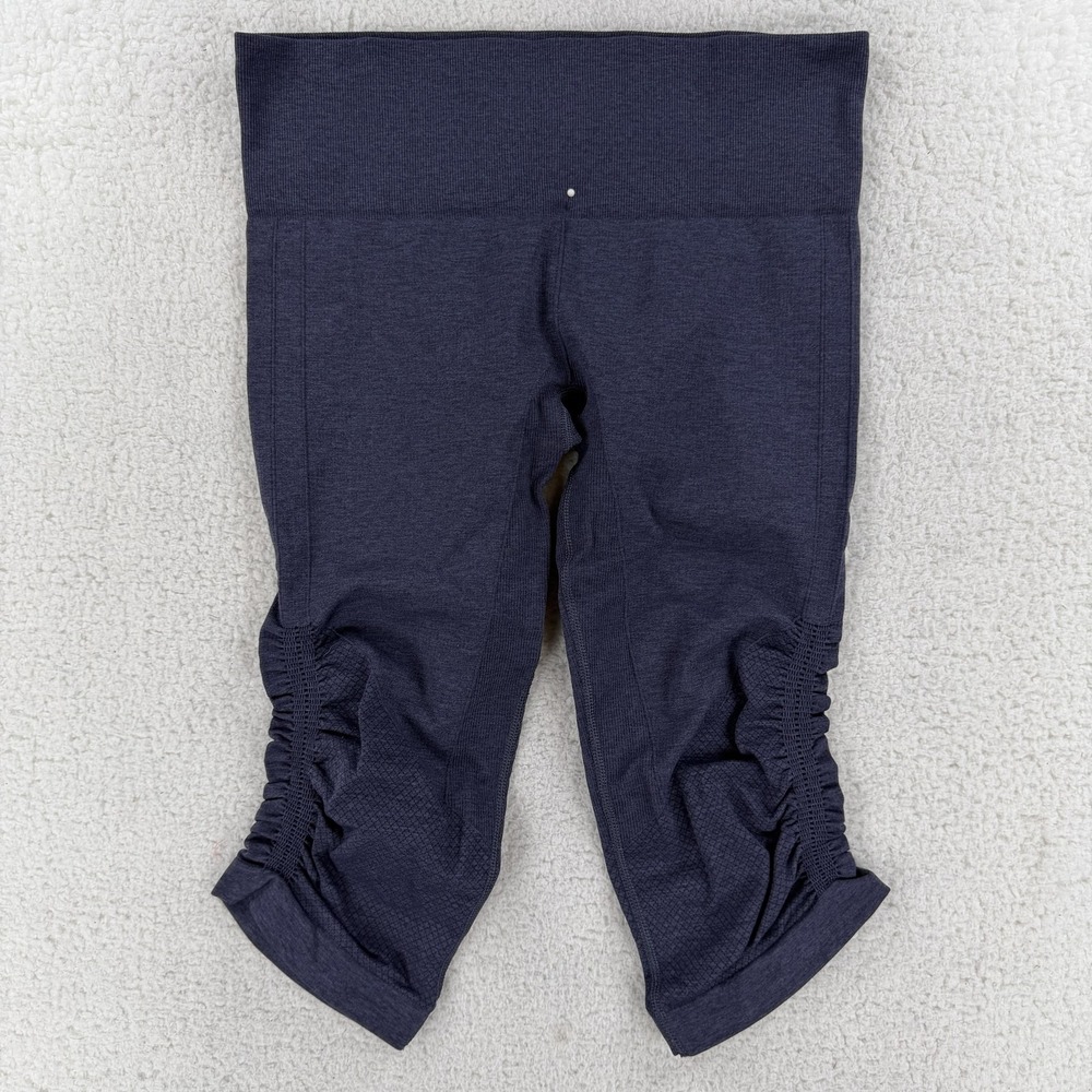 Lululemon Pants Womens 8 Blue Mid Rise Capri Leggings Ruched Side Yoga Gym